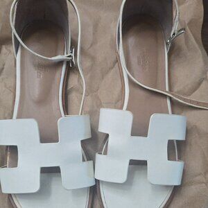 Hermes White Santorini Sandals Size 38